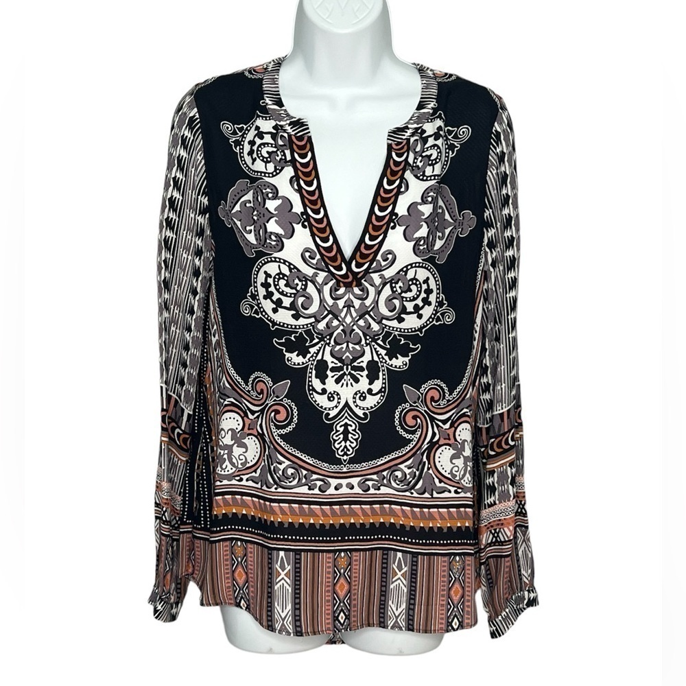 Hale Bob black pink Paisley lightweight Viscose Tunic Art Deco top size small